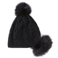 thumbnail image 1 of Bonnet à Rabat pour Femmes avec Pompon, Bonnet Épais et Chaud, Bonnet Tricoté pour l'Hiver, 1 of 10