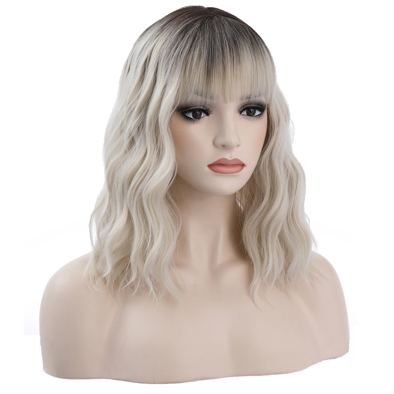 Righton Ombre Blonde Wig For Women Black Blonde Ombre Wig With Bangs Short Curly Wig Platinum 