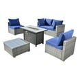 thumbnail image 2 of Ovios 6 Pieces Patio Fire Pit Set Outdoor Wicker Sectional Sofa Conversation Set with Coffee Table,Navy Blue, 2 of 7