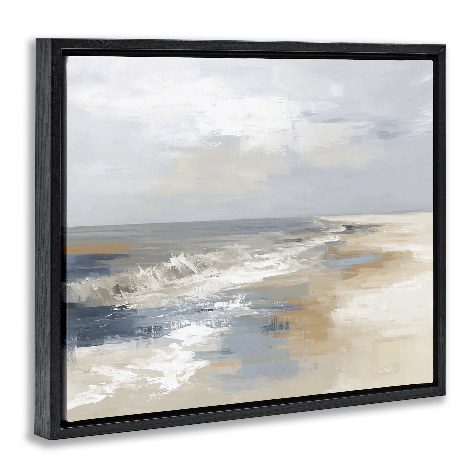 Stupell Industries Tranquil Beach in Neutrals Black Framed Floater Canvas Wall Art, design by Kim Curinga