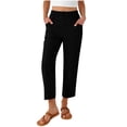 thumbnail image 3 of Lumtrix Womens Linen Capri Pants Summer Lightweight Elastic Waist Work Pant Ankle Cropped Trousers with Pockets Black 2XL, 3 of 8