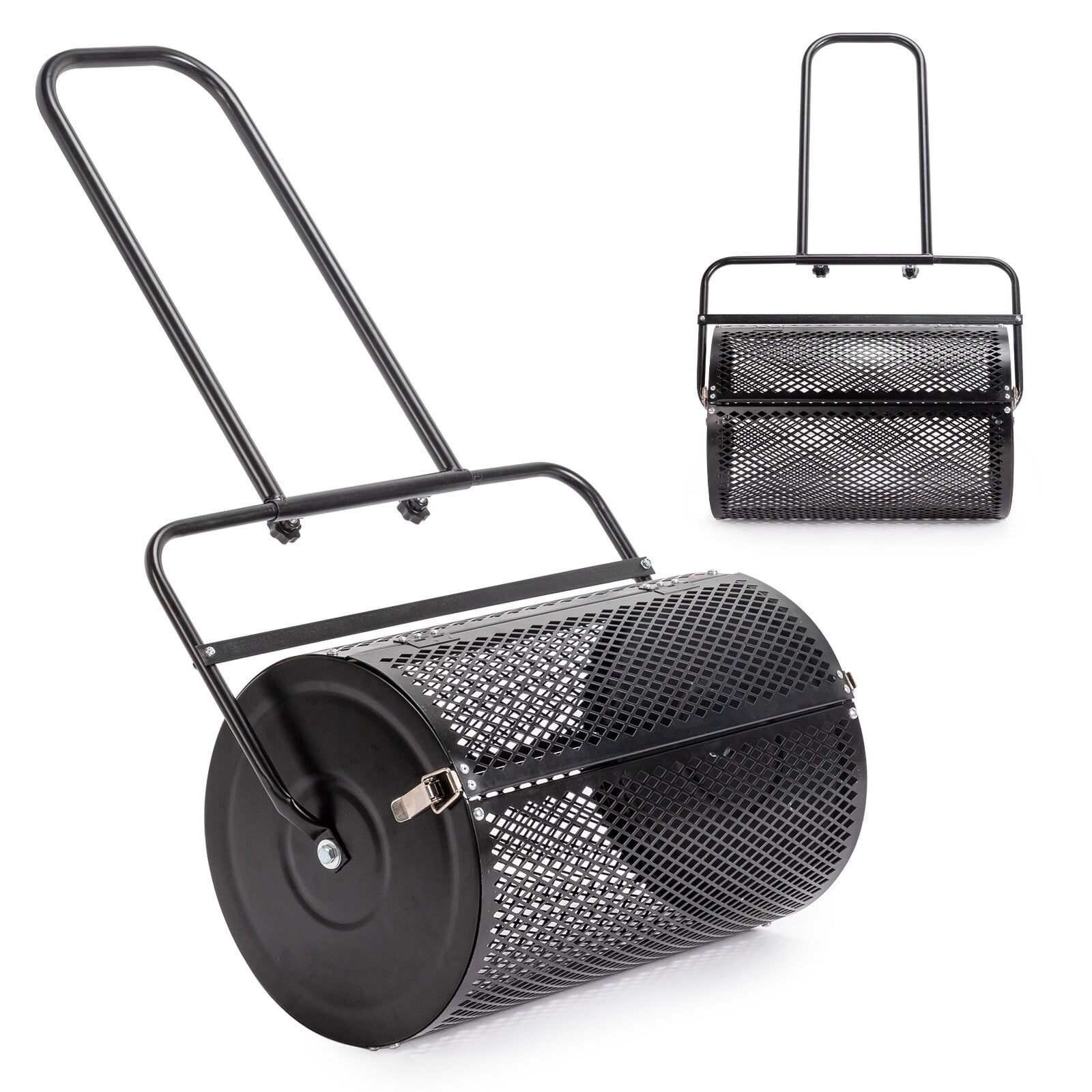 LINJH 24" Compost Spreader Peat Moss Spreader Roller Lawn Spreader Black