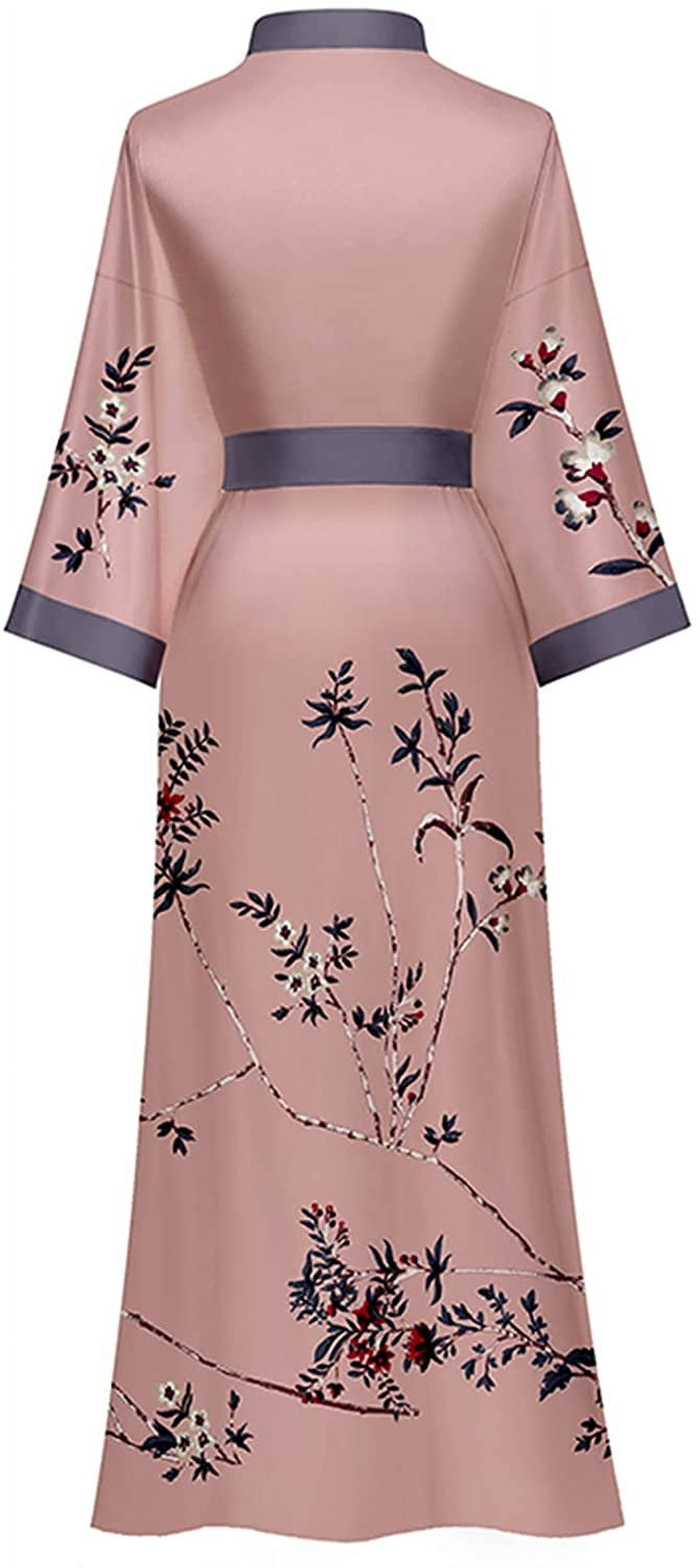 AMITOFO Long Silky Kimono Robes for Women Lightweight Silky Satin Floral Bathrobe Soft Cozy Ladies Housecoat Loungewear