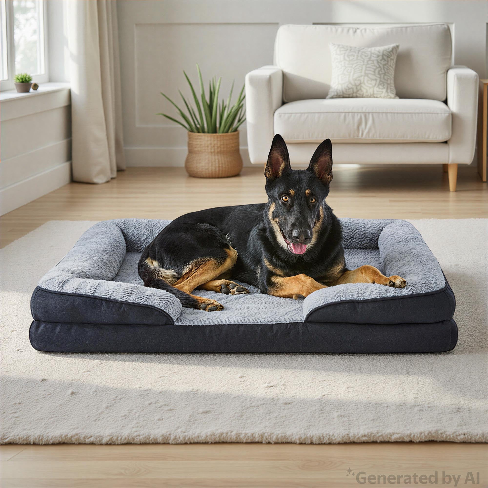 Vibrant Life Extra Large Orthopedic Bolster Dog Bed, Black, 35" x 48"