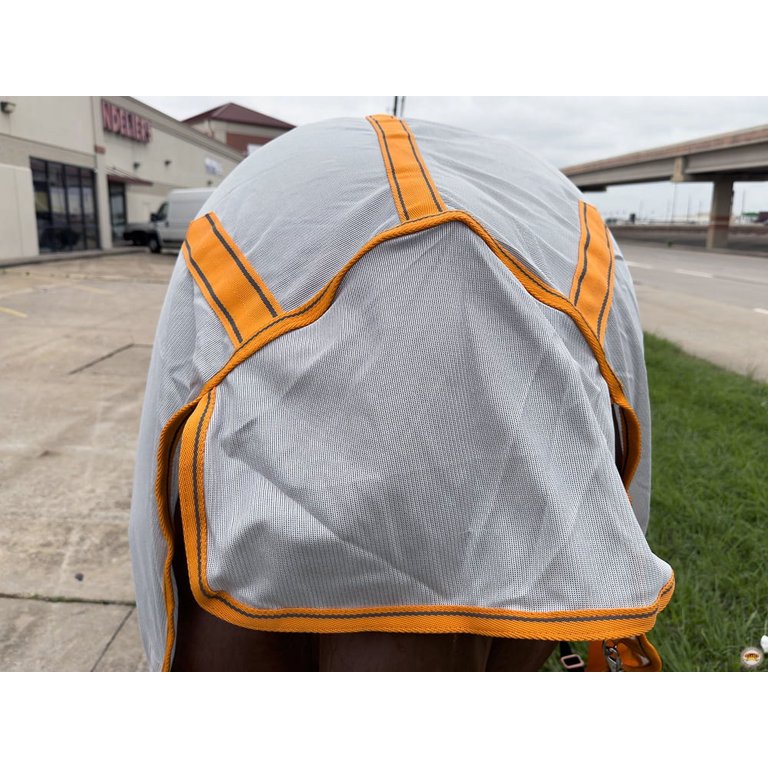 Hilason 69" Horse Fly Sheet With Neck Cover - UV & Bug Protective Mesh For Summer (White/Gray)