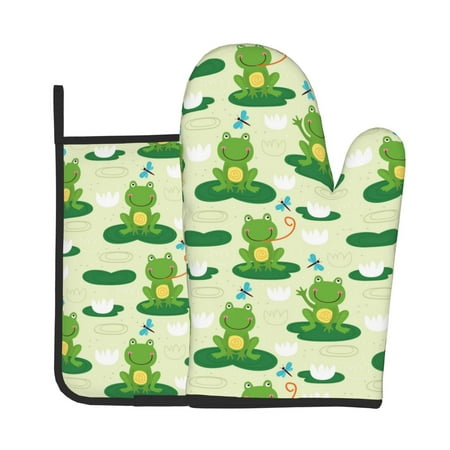 

Vsdgher Cute Frog1 Oven Mitts and Pot Holders 2 pcs Set High Heat Resistant Kitchen Oven Glove for Baking and Cooking