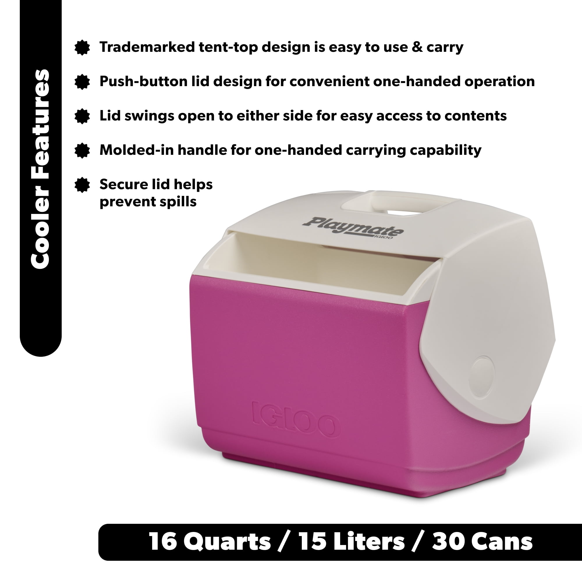 Igloo 16 QT Playmate Elite Ice Chest Cooler, 30 Can Capacity, Pink