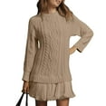 thumbnail image 2 of Mohiass Womens Cable Knit Sweater Dress Crewneck Patchwork Pleated Dresses Twofer Style Long Sleeve Mini Dress 2026 Khaki XL, 2 of 7
