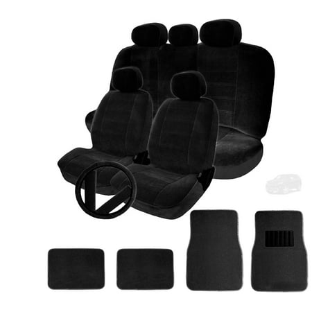 New Semi Custom Premium Grade Black Velour Car Seat and Steering Wheel Covers with Floor Mats Full Set No Shipping Cost