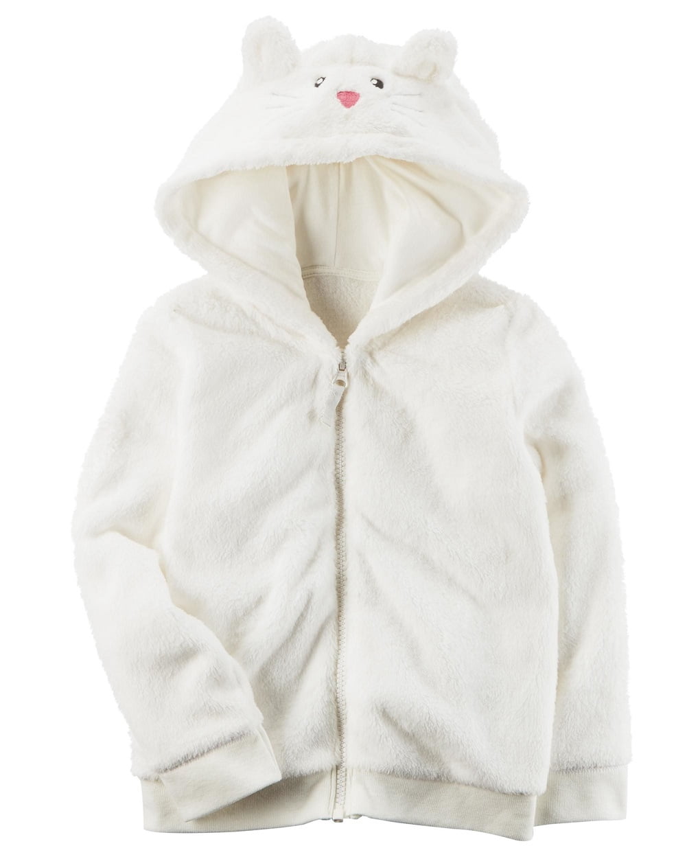 Baby Girls' Fuzzy Zip-Up Hoodie, White 