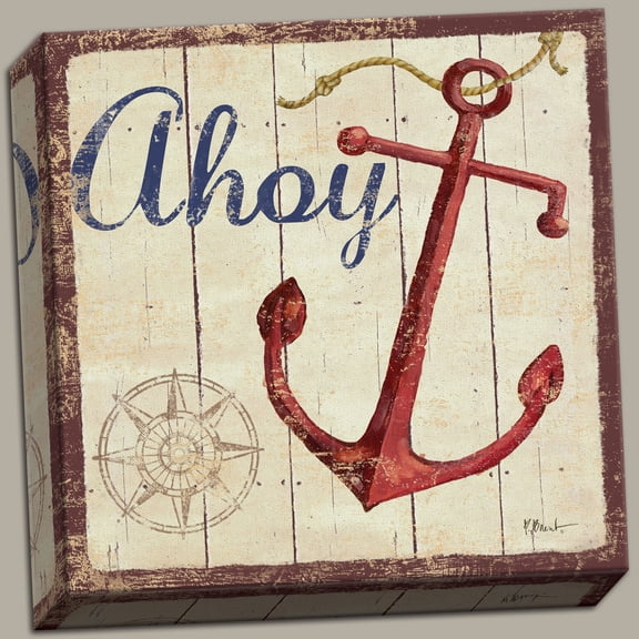 Ahoy! Vintage, Retro Anchor Ahoy Canvas Sign; One 12X12 Hand-Stretched Canvas; Ready to Hang!
