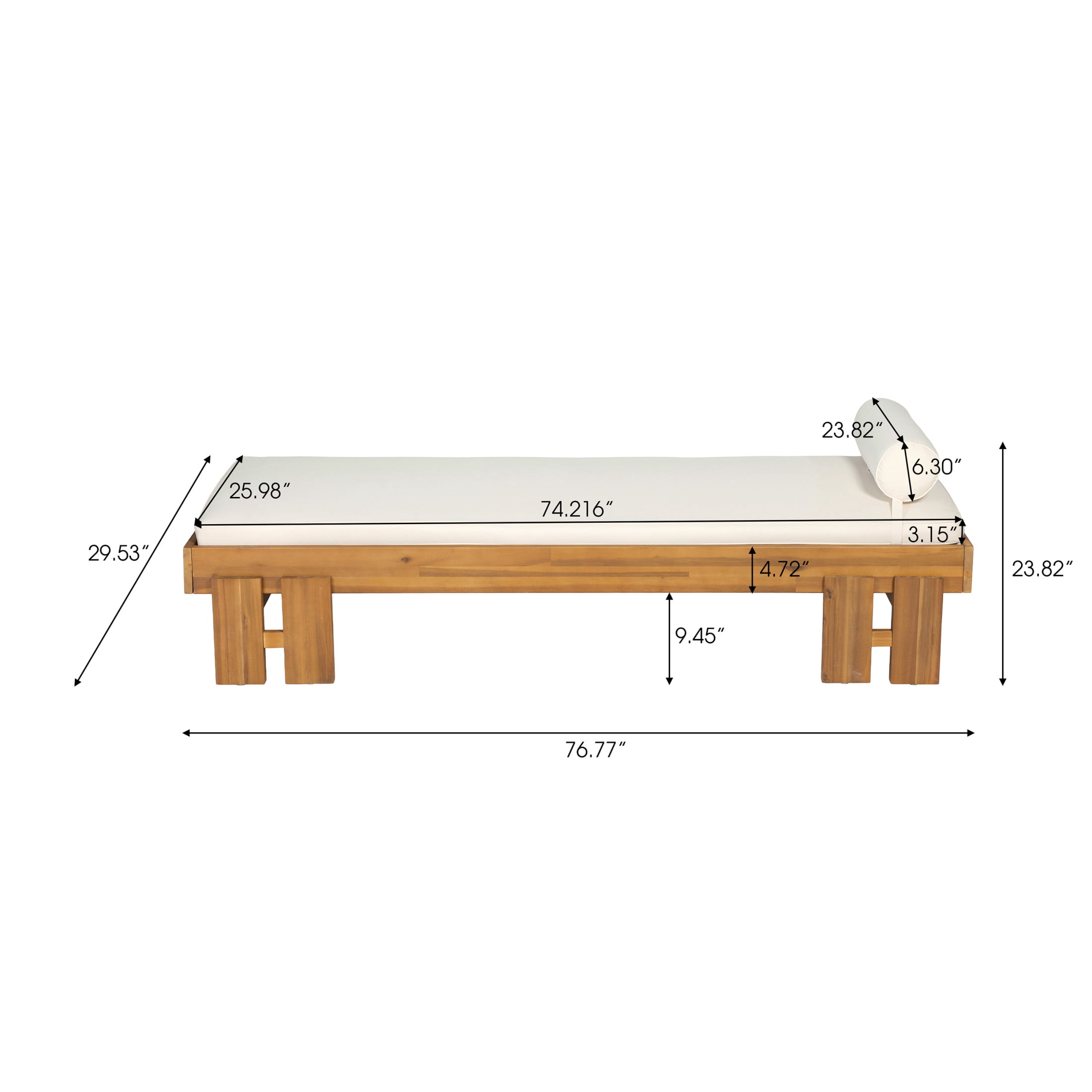 Christopher Knight Home Acacia Wood Daybed with Cushion & Pillow, Indoor Outdoor Lounge, Teak+Cream