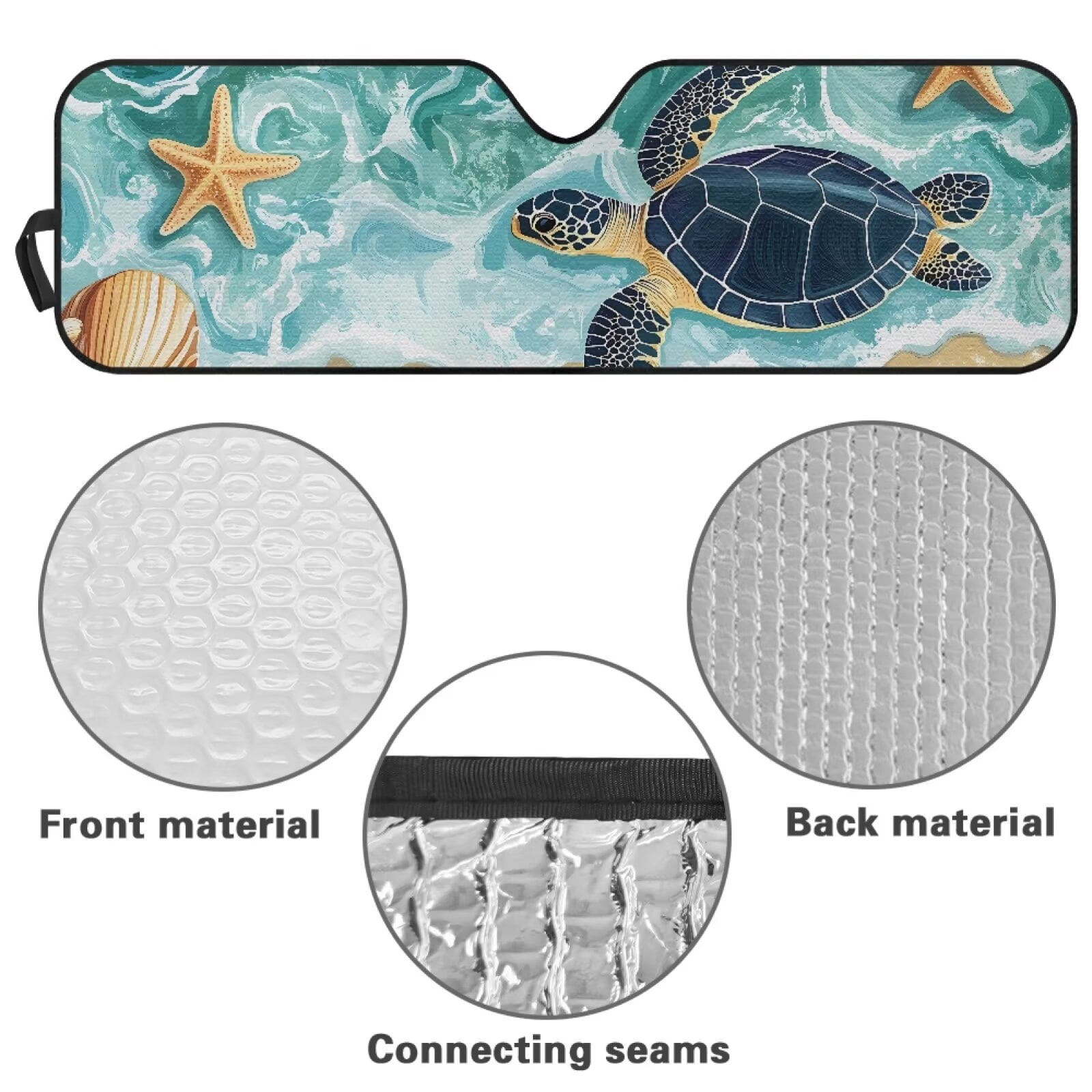 Uorisanigo Windshield Sunshade Sun Shade Car Sun Visor Mat Heat Shield for Jeep Wrangler JL JLU 2018-2024 Rubicon Sahara 2 Door & 4 Door & Gladiator JT, 1pc (Beach Turtle Starfish)