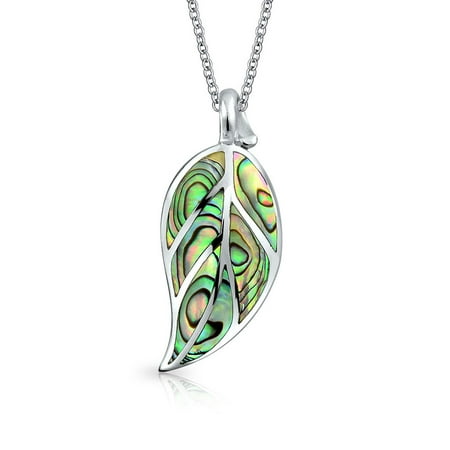 Rainbow Abalone Shell Inlay Large Nature Leaf Dangle Pendant Necklace For Women 925 Sterling Silver With Chain