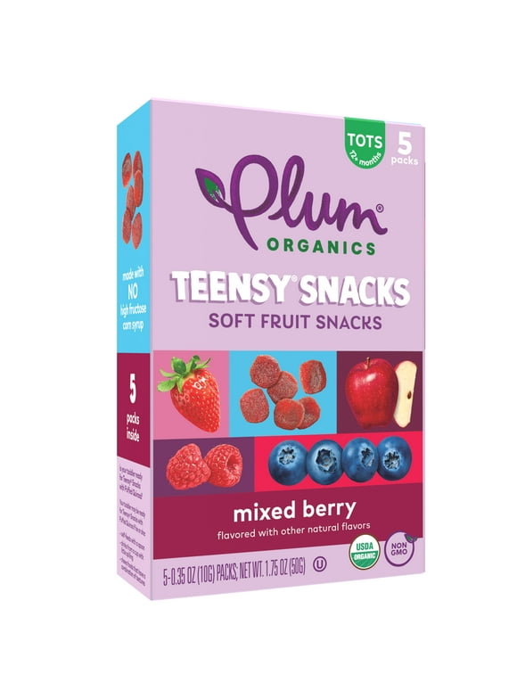 Plum Organics Teensy Snacks Soft Fruit Snacks, Mixed Berry, 0.35 oz Bags, 5 Count