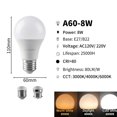 thumbnail image 1 of Bombilla LED Serie A60-A80, Base E27/ B22, 3000/4000/6000K, 8W, 9W, 10W, 12W, 15W, 18W, 20W, 24W, para decoración de sala de estar y dormitorio, 6 piezas, 1 of 4