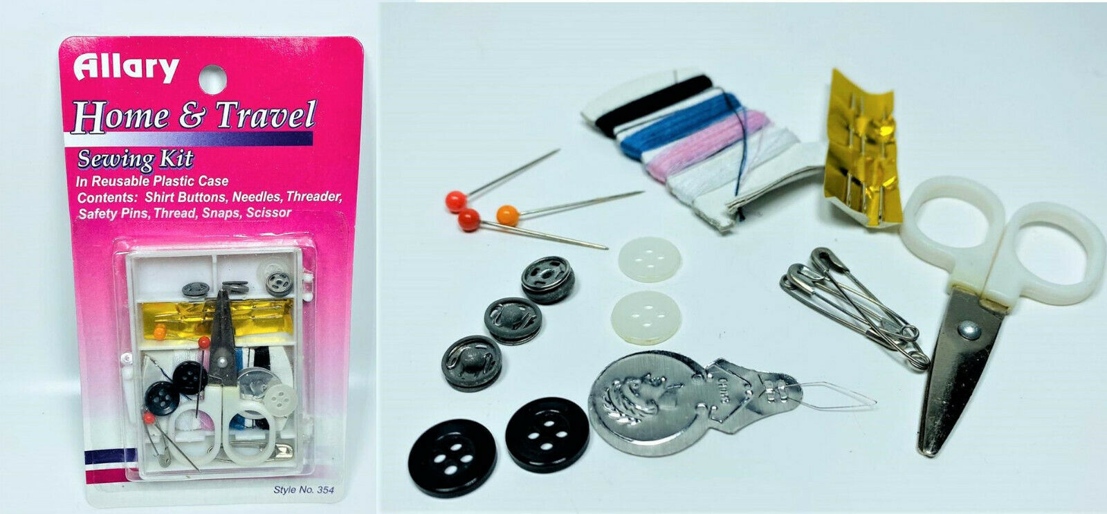 LOT OF 2 Allary Portable Sewing Kit Case Mini Home, Travel Emergency Sewing Set