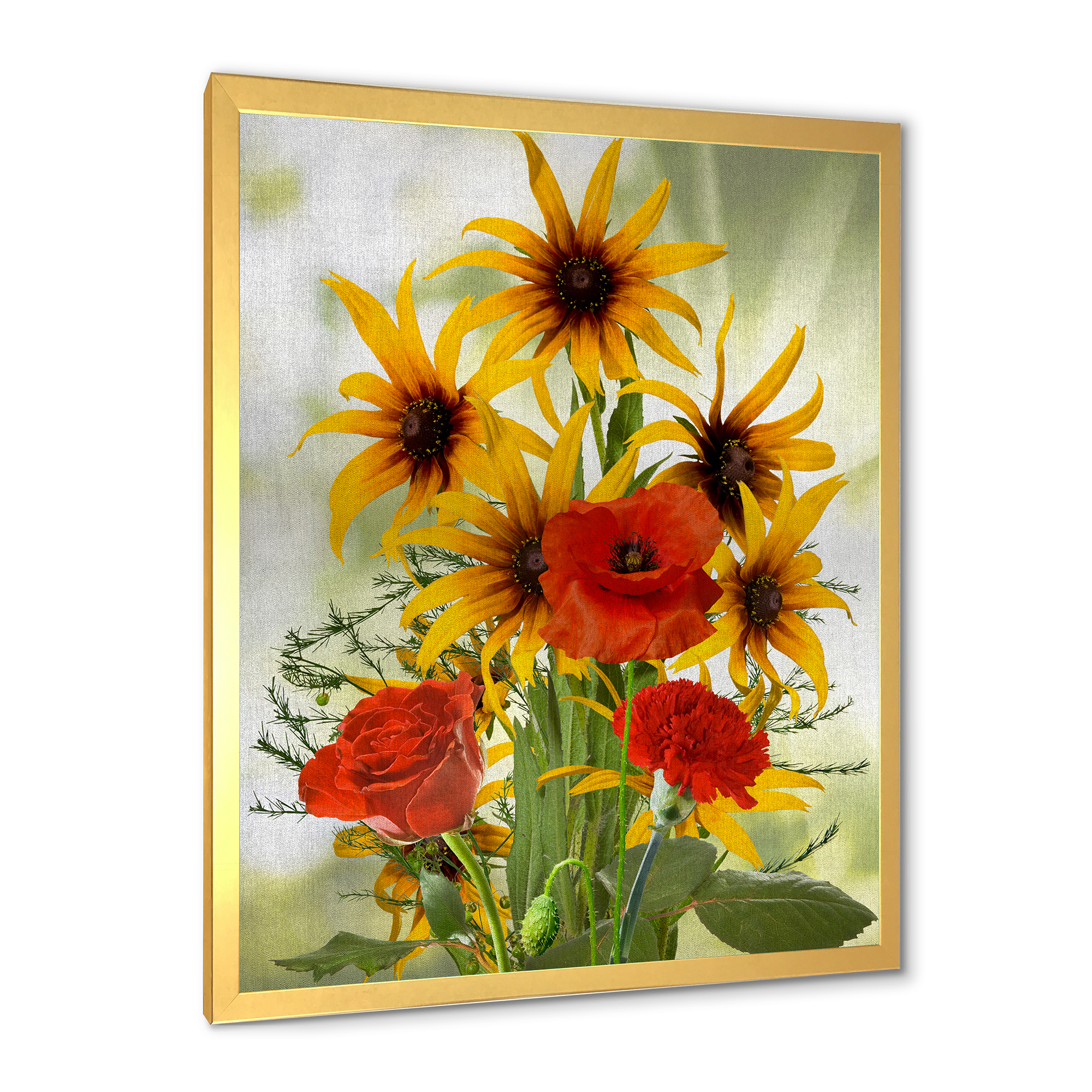 Designart 'Poppies and Sunflowers In The Wild' Traditional Framed Art Print