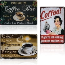 CEYAZYE 3PCS Vintage Coffee Bar Sign, Rustic Metal Tin Wall Decor for Home Kitchen Cafe Pub, Funny Coffee Lover Gift, Perfect for Station & Office 8 x 12 inch
