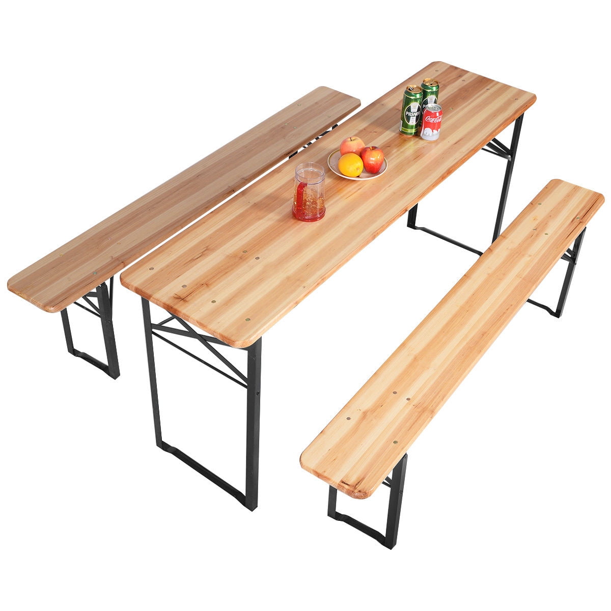 costway 3 pcs folding wooden picnic table bench set