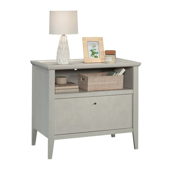 Nmkwnr Wood Lateral File Cabinet with 1 Drawer and 1 Open Shelf, Perfect for Living Room, Office, Light Gray