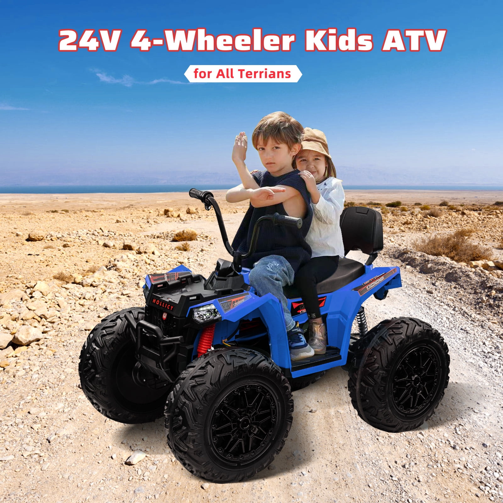Accreate 24V Kids ATV, Two Seater Ride on Car 4WD Quad Electric Vehicle, 4x100W Powerful Engine