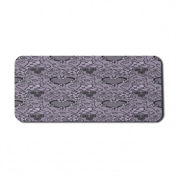Gothic Computer Mouse Pad, Black Lace Style Needlecraft Pattern with Ornate Flowers Feminine Victorian Motifs, Rectangle Non-Slip Rubber Mousepad X-Large, 35" x 15", Lilac Black, by Ambesonne