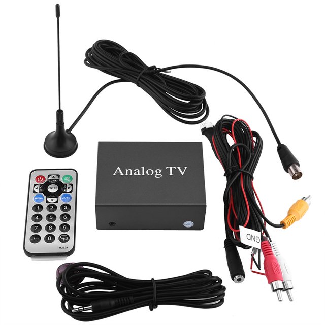 Receptor de TV DVD móvil para automóvil Sintonizador de TV analógico Caja de señal fuerte con control remoto de antena