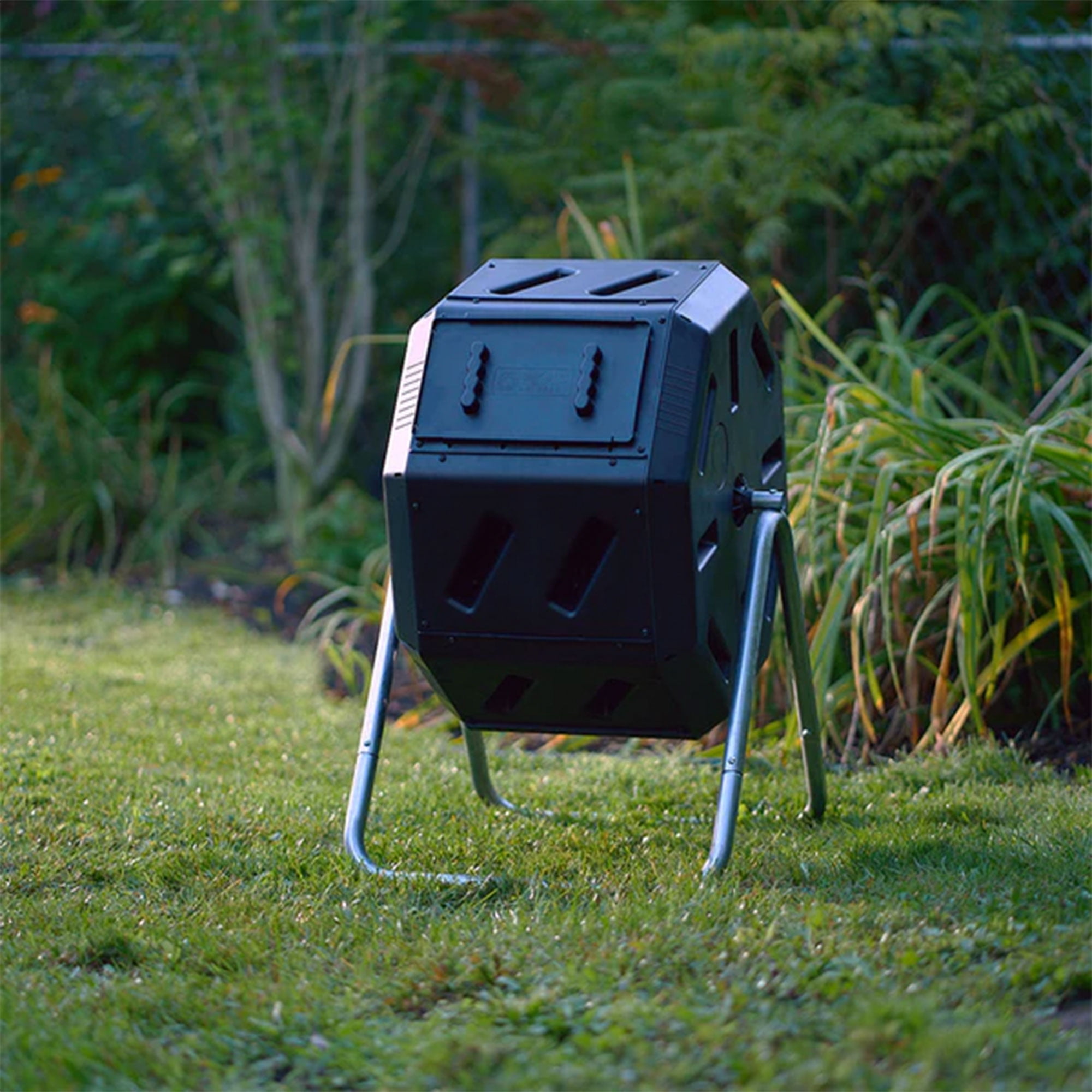 FCMP Outdoor 22.5 Gallon Tumbling Composter Bin with Aeration Holes, Black