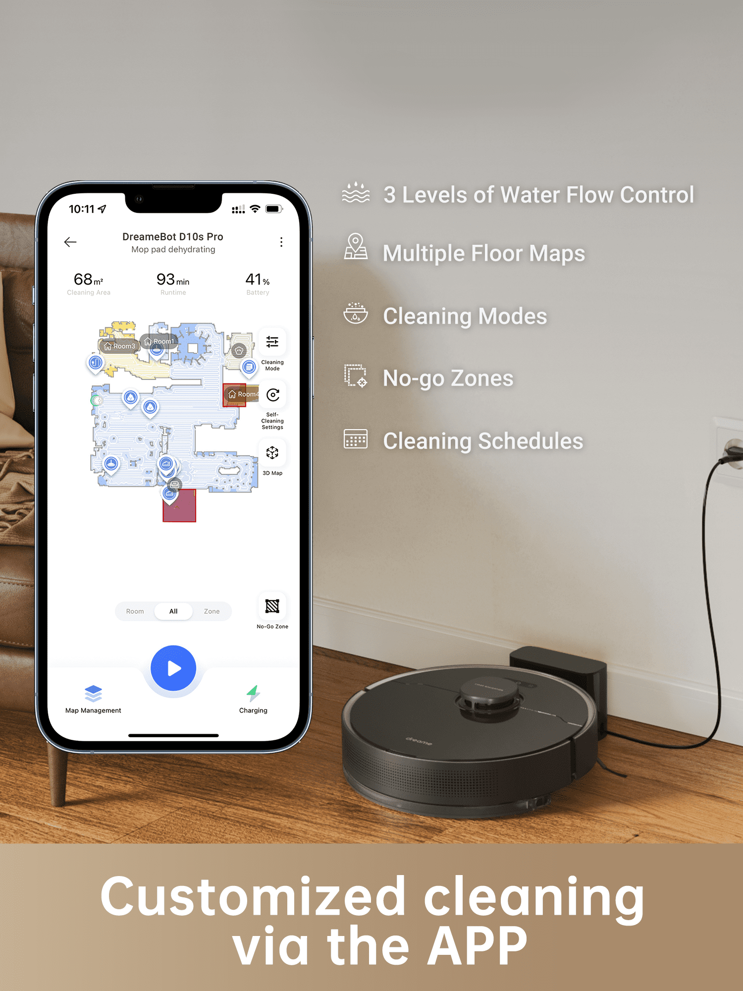 Dreame D10s Pro Robot Vacuum and Mop, Powerful 5000Pa Suction, AI-Powered Obstacle Recognition, 280mins Runtime, Robot Vacuum Cleaner Compatible with Alexa, Perfect for Pet Hair, Carpets