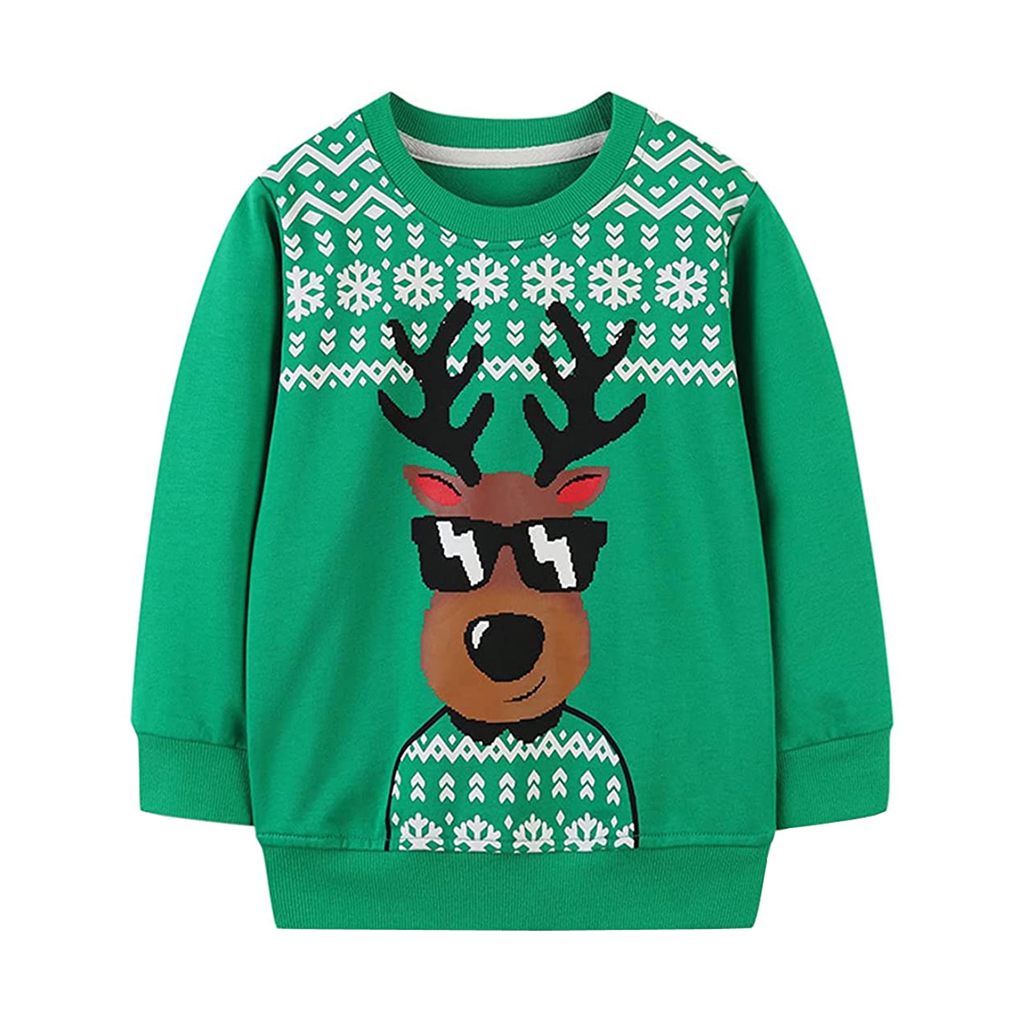 Boys Christmas Sweatshirt Cute Reindeer Jumper Kids Long Sleeve Santa Claus Tops T-Shirts Winter Casual Pullover Xmas Gift Toddler Clothes Age 1-7 Years