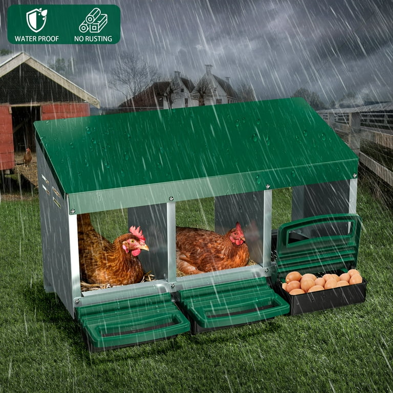Homestead Essentials 3 Compartment Roll Out Nesting Box for Chickens | for  Up to 15 Hens | Heavy Duty Chicken Coop Nesting Box with Lid Cover to