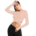 thumbnail image 3 of Long Sleeve Crop Tops for Women Tummy Cross Fitted Yoga Running Shirts Gym Workout Cropped Tank Tops, 3 of 5