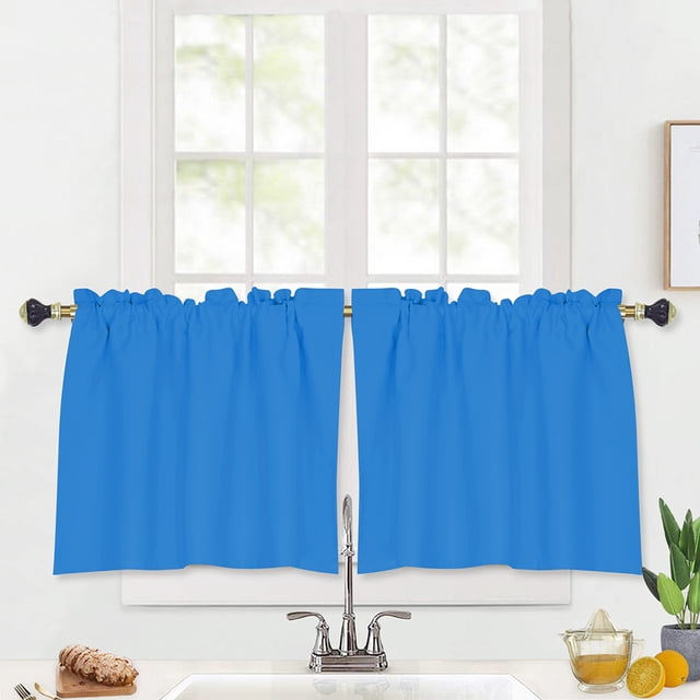 Daeful Rideaux Thermiques Occultants Protection UV Court Rideau Chambre Épais Panneau de Luxe Solide 17Bleu Ciel L:52"TG:24 Pouces