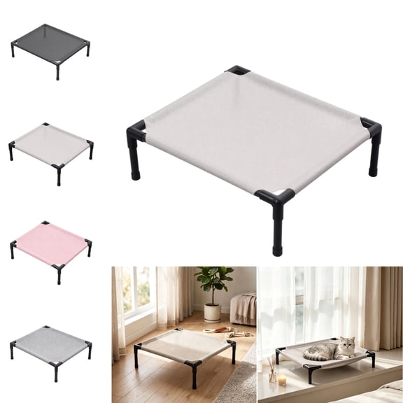 Portable Elevated Pet Bed for Small Pets, Lightweight Breathable Mesh Raised Cot, Easy‑to‑Clean Off‑Ground Puppy & Kitten Rest Bed, No‑Tool Assembly E05#Light Gray
