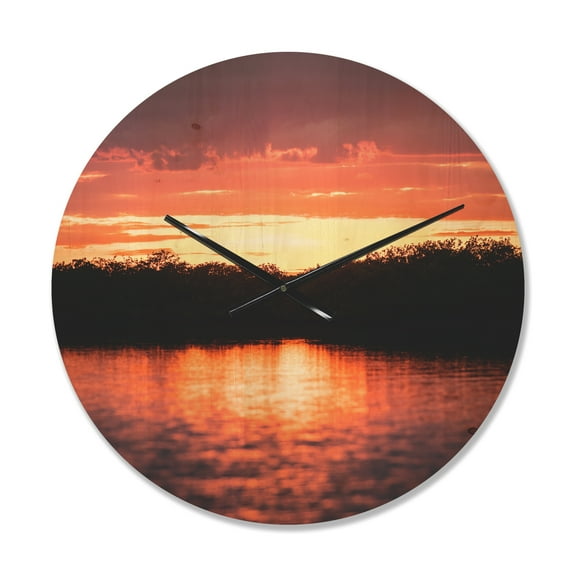 Designart 'Sunset Lights on Tropical Lagoon ' Farmhouse Wood Wall Clock