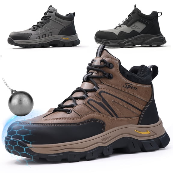 LAoutun Work Boots for Men Steel Toe Boots Wear-resistant Indestructible Construction Boots