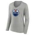 thumbnail image 2 of Women's Heather Gray Edmonton Oilers Primary Logo Team Long Sleeve V-Neck T-Shirt, 2 of 3