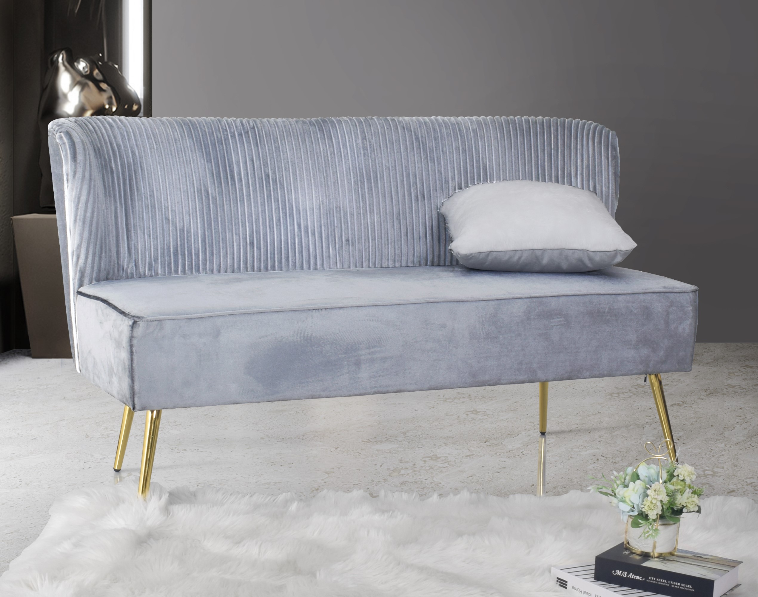 Home Design Hestie 3-Piece Velvet Living Room Set with Side Chair, Loveseat, and Sofa, Modern Curved Backrest Design, Silver Gray