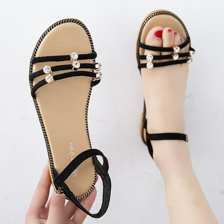 

PhoneSoap Women Sandals Girls Flat Suede Buckle Sandals Flat Strap Casual Fashion Sandals Slippers Beach Sandals Black