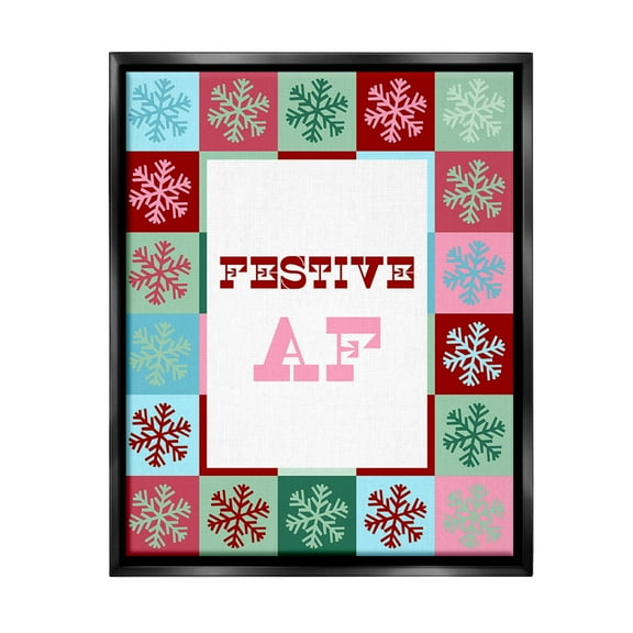 Stupell Industries Festive AF with Snowflakes Holiday Painting Black Floater Framed Canvas Art Print Wall Art, 17 x 21
