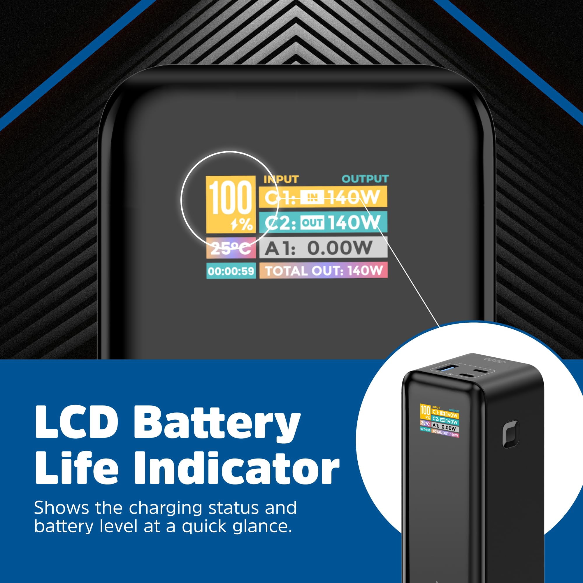 Energizer Power Bank 27000mAh with PD 140W USB-C Outputs Fast Charging Battery Pack USB-A 30W with Intelligent Digital LCD Display for Laptop, Tablet, Smartphone and etc_XP27000PD
