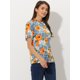 thumbnail image 3 of Blusas de mujer con volantes de manga corta floral con cuello simulado y volantes Naranja Azul L, 3 of 5