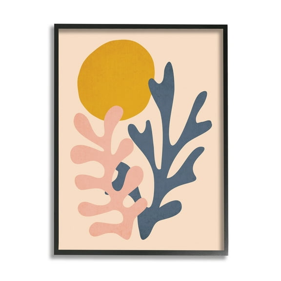 Stupell Industries Contemporary Pastel Leaf Forms Abstract Sun Shape Graphic Art Black Framed Art Print Wall Art, Design by JJ Design House LLC