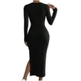 thumbnail image 3 of BangWanChi Black Dresses for Women Fashion Women Spring Sexy Casual Round-Neck Solid Long Leeve Dress, 3 of 6