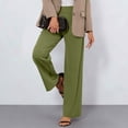 thumbnail image 2 of CFLVAEK Dressy Pants for Women High Waisted Business Casual Work Pant Solid Color Straight Wide Leg Trousers with Pockets Army Green M, 2 of 7