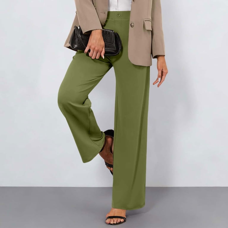 Edvintorg Womens Dress Pants High Waisted Pleated Wide Leg Business Trousers With Button Formal Pants For Women Purple XXL