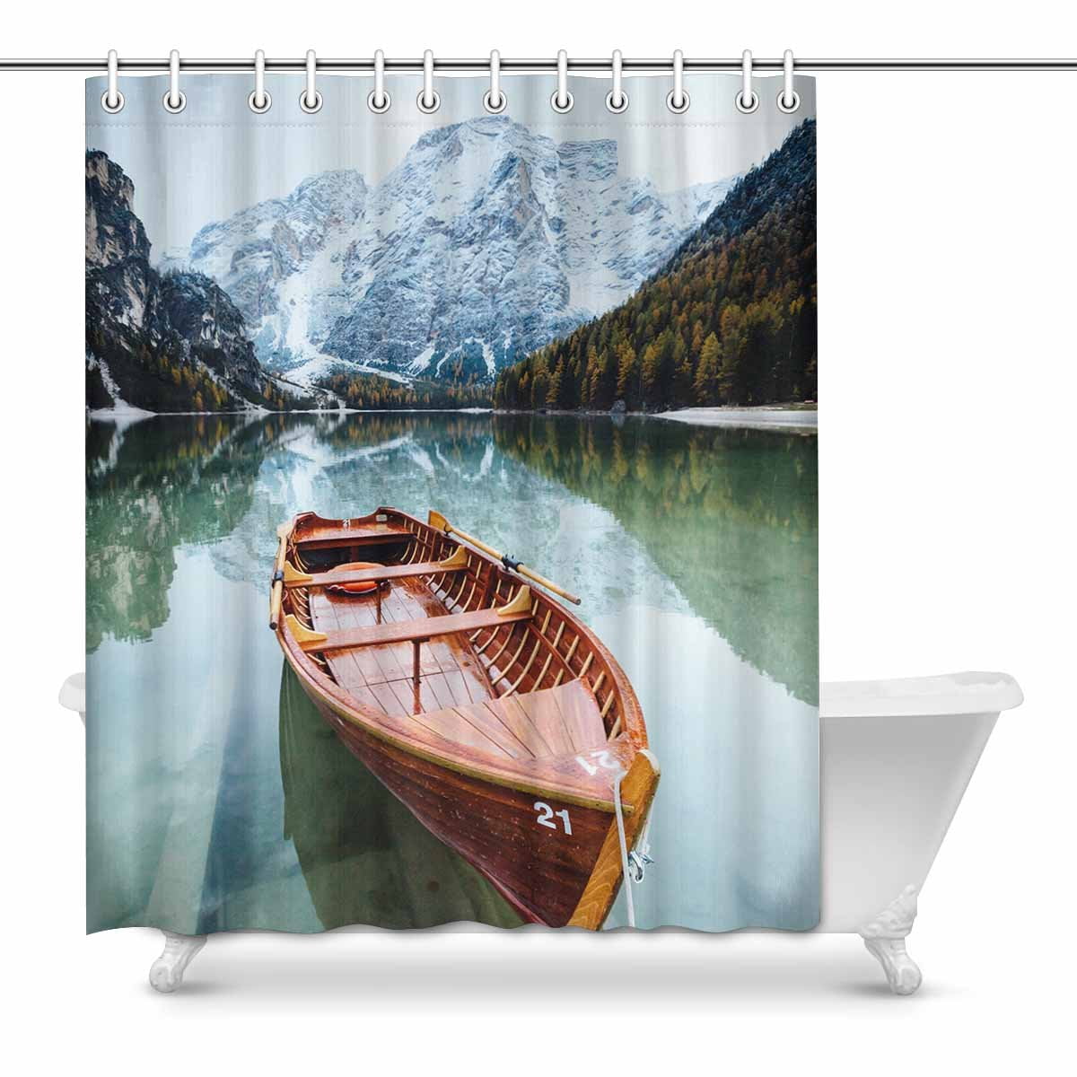 Yusdecor Boat With Mountain And Alpine Lake Landscape Nature Theme Waterproof Shower Curtain Decor Fabric Bathroom Set 60x72 Inch Walmart Canada