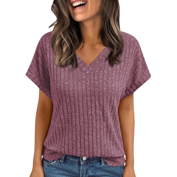 mfyjkho Tops Bohemios Para Mujer, Blusa Informal De Manga Corta Con Cuello En V Para Mujer, De Moda, De Verano Tops Para Salir Para Mujer M