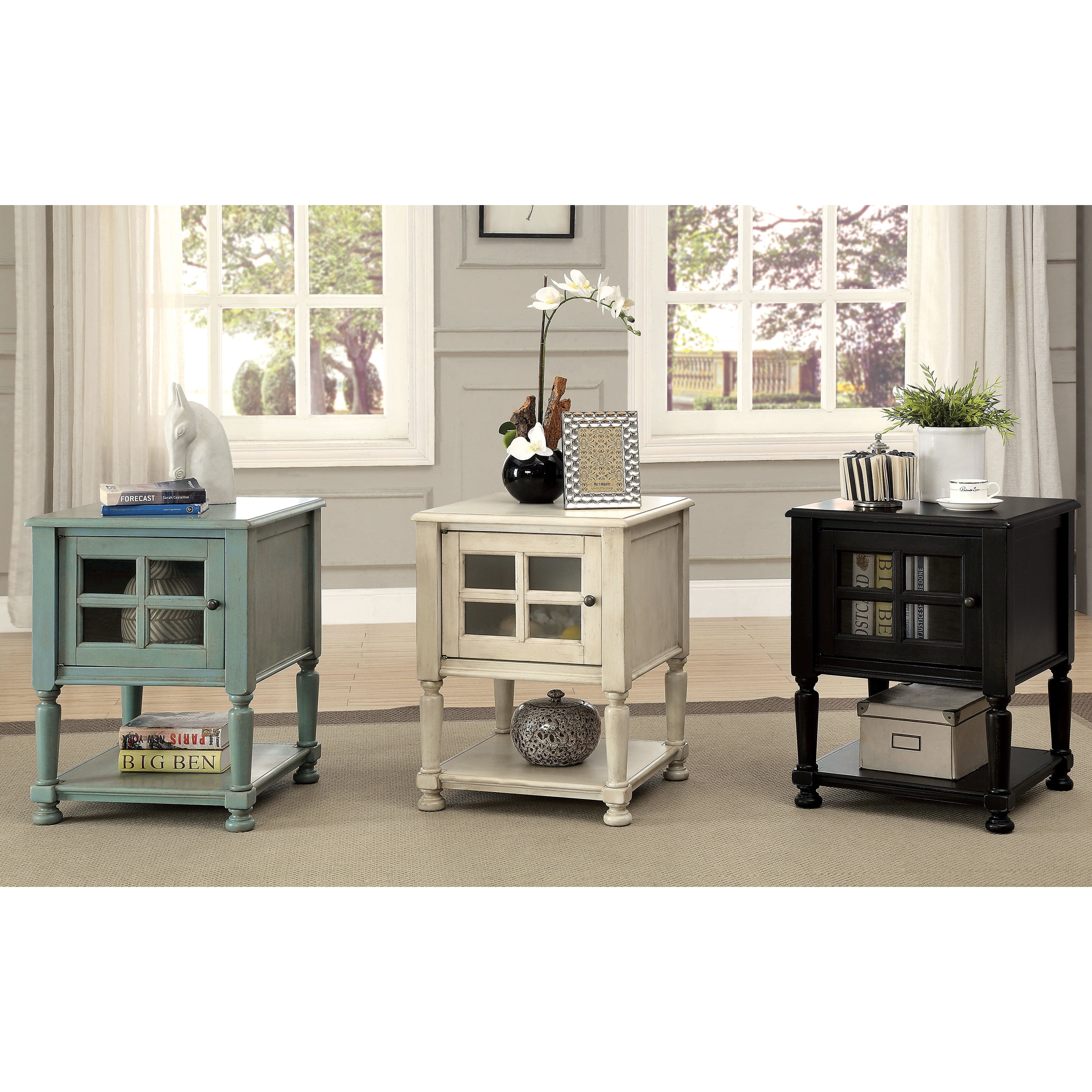 Furniture of America Vishta Vintage Cabinet Side Table, Antique Black